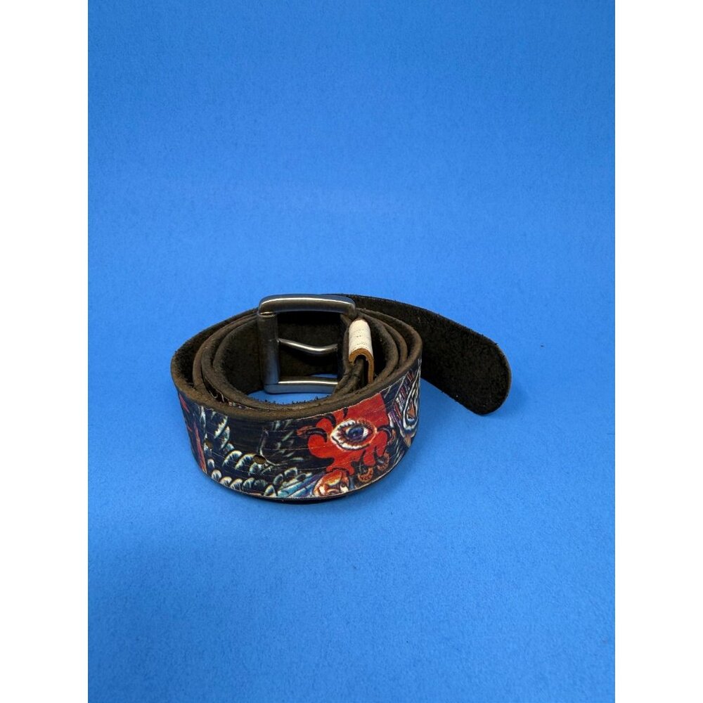 Vtg Ed Hardy Frisco Grunge Genuine Leather Belt Mens L EH0022 Y2K
